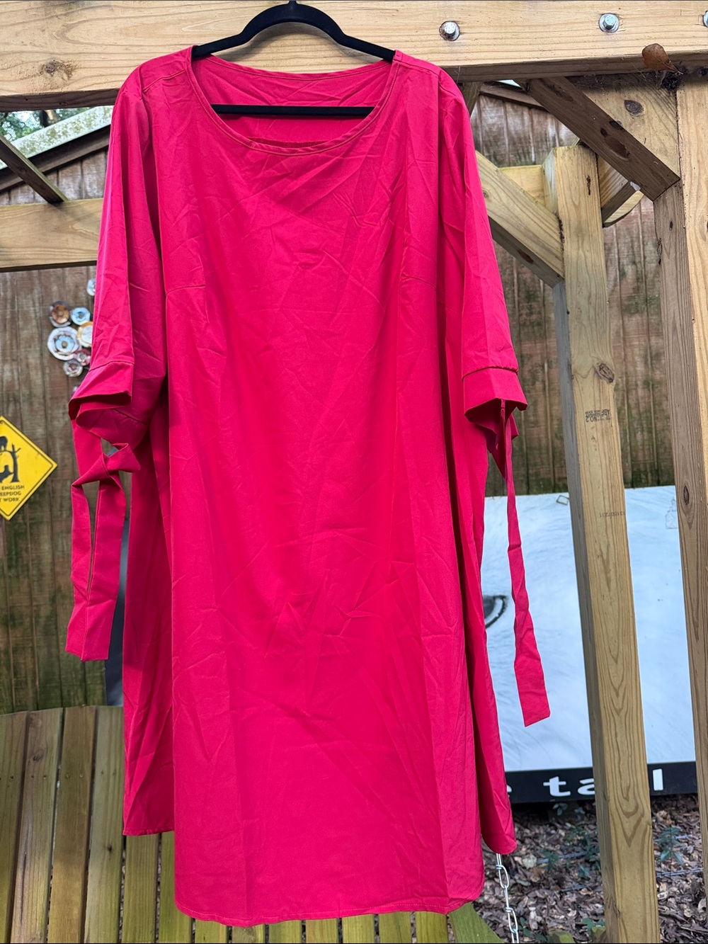 SHEIN red Tie-Sleeve Midi Shift Dress perfect Virgin Cruises Rednight! Party! 4x